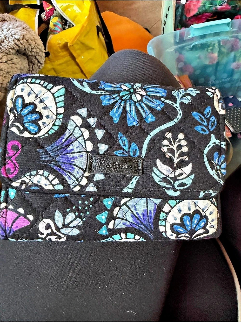 Vera Bradley RFID Turnlock Wallet Black & Blue Floral